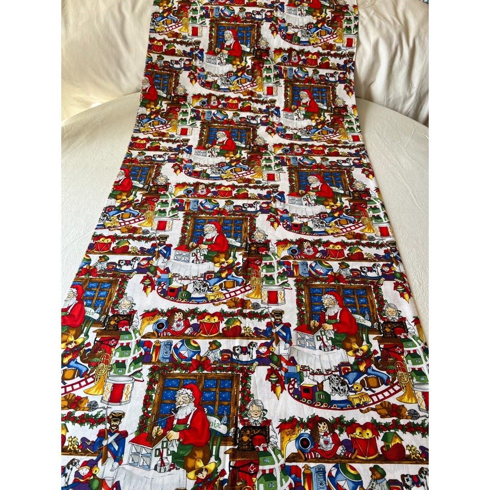 Fabric -VTG Christmas Santa Claus and Mrs Claus Toy Workshop Washed Cotton 86x41